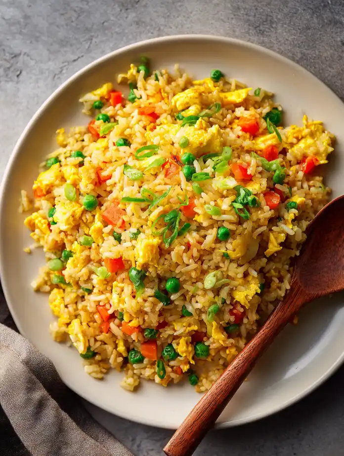 Plate of Benihana fried rice with vegetables and egg.